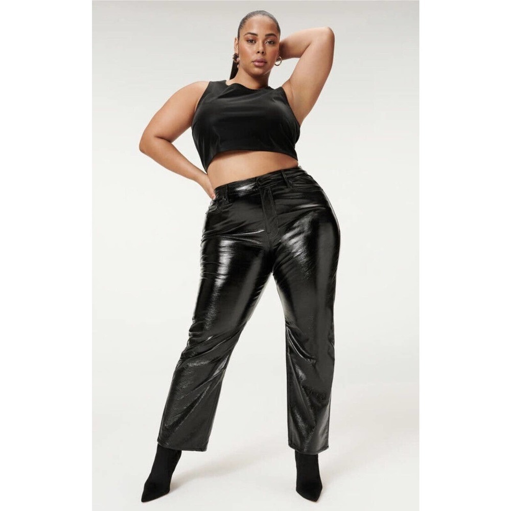 Nwt Good American 90's Vinyl Pants Women's Black Faux Leather Size 16